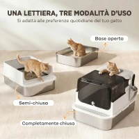 PawHut Lettiera Gatto Chiusa in Acciaio Inox 52L con Coperchio Ribaltabile, Doppia Porta, Paletta, Bianco(m-5)