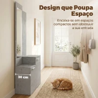 HOMCOM Móvel de Entrada com Espelho, Sapateira Basculante, Assento, Gaveta e Compartimento Aberto, 61x30x170 cm, Cinzento(m-5)
