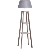HOMCOM Staande lamp met schappen, Scandinavische schemerlamp, lamp, linnen, grenen hout, natuurlijk, grijs, 45 x 45 x 148 cm schappen vloerlamp lamp grenen naturel grijs | Aosom.de(m-11)