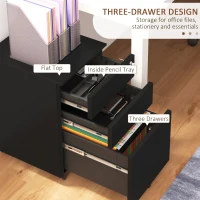 Vinsetto 3-Drawer Vertical Filing Cabinet with Pencil Tray, Lock and 5 Wheels, Steel Mobile File Cabinet, for A4, Legal and Letter Size, Pre-Assembled Body, Black(m-4)