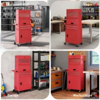 HOMCOM Verrijdbare gereedschapskast, 6 lades, 2 kasten, staal, afsluitbaar, rood(m-9)