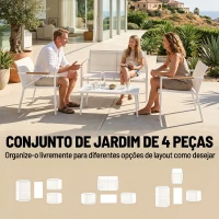 Outsunny Conjunto de Jardim Exterior com Sofá de 2 Lugares 2 Poltronas e Mesa com Tampo Metálico Assentos Respiráveis Creme(m-4)