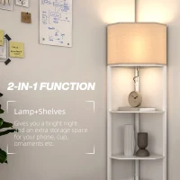 HOMCOM Corner Floor Lamp with Shelves, Tall Standing Lamps for Living Room, with Pull Chain Switch Bulb not Included, White(m-4)