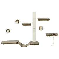 PawHut Kattentrap-Set, Klimwand, 8-delig, Tot 8 kg, Stevig, Bruin/Cremewit(m-1)