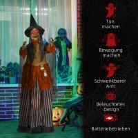 HOMCOM Heks met Toverdrank, Halloween Decor, Griezelige Geluiden, Rode Ogen, Beweegbaar, 183 cm(m-7)