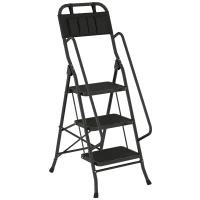 HOMCOM Escalera Plegable de 3 Peldaños con Bolsa de Herramientas Escalera de Tijera con Peldaños Anchos Antideslizantes Negro(m-1)