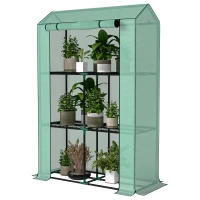 Outsunny Kas met 3-laags Schap, UV-resistente Plastic Afdekking, Oprolbare Deur, 100 x 40 x 150 cm, Groen(m-10)