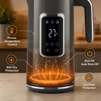 HOMCOM Electric Kettle, 1.7L Fast Boil 3000W Water Kettle with LED Display, Adjustable Temperature, Keep Warm Function, Grey(m-5)