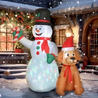 Outsunny 6FT Christmas Inflatables Snowman & Dog with Built-in LED Lights and Flashing Light, Blow Up Christmas Inflatable Decoration for Indoor Outdoor Decor, Garden(m-10)