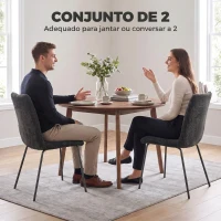 HOMCOM Pack de 2 Cadeiras de Jantar em Veludo com Assento e Encosto Acolchoados e Pernas Metálicas, Cinzento-Escuro(m-4)