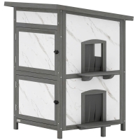PawHut Buitenkattenhuis, Houten Huis voor Katten, Meerdere Ingangen, Raam, Waterdicht, 60 x 60 x 88 cm, Wit