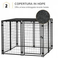 PawHut Recinto per Cani Pieghevole con Copertura, 8 Pannelli con Porta Bloccabile, 141x141x113cm, Nero(m-6)