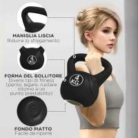 HOMCOM Kettlebell 4kg in Plastica e Sabbia con Base Piatta e Impugnatura, 18x12x20 cm, Nero(m-6)