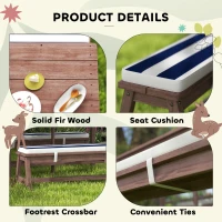 AIYAPLAY Outdoor Wooden Kids Picnic Table & Bench Set with Cushions and Umbrella, for Patio, Garden, Navy Blue(m-7)