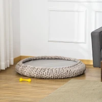 PawHut Cuccia per Cani e Gatti Rotonda, Rialzata e Lavabile in Cotone PP, Cuscino Imbottito, Φ93x15cm, Grigia(m-10)