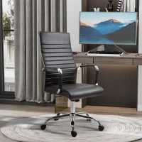 Vinsetto Silla de Escritorio Giratoria Silla de Oficina con Respaldo Alto Ruedas Giratorias Altura Ajustable Función Basculante y Reposabrazos Tapizado en Cuero Sintético Negro(m-10)