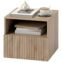 HOMCOM nachtkastje, greeploos ontwerp, open vak, lade, wandmontage, lichtbruin(m-10)