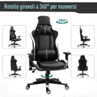 Vinsetto Poltrona da Gaming con Altezza Schienale Regolabile, Sedia Ufficio con Poggiatesta e Cuscino Lombare Nera e Bianca(m-7)