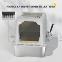 PawHut Lettiera per Gatti Chiusa con Coperchio, 2 Ingressi, Paletta e Sacchetto Deodorante, Grigio Chiaro(m-6)