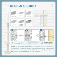 PawHut Albero per Gatti a Soffitto con Altezza Regolabile e Pali Tiragraffi in Sisal, 48x32x225-255 cm, Bianco(m-7)