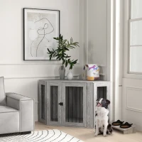 PawHut Dog Crate Furniture Side Table, with Cushion, 122 x 61 x 71cm - Grey(m-2)
