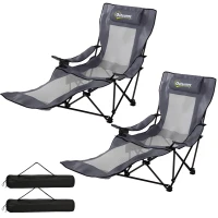 Outsunny 2er Set Campingstuhl faltbar Angelstuhl mit verstellbarer Rückenlehne Fußablage Getränkehalter Kopfstütze Dunkelgrau(m-11)