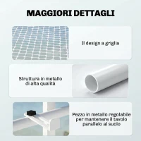 Outsunny Tavolino da Ringhiera Pieghevole con 3 Altezze Regolabili in Metallo, 60x47x50cm, Bianco(m-6)