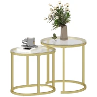 HOMCOM Set van 2 Salontafel, Ovale en Ronde Koffietafel, Stapelbaar, Staal, Ø50 x 50,5H cm, Goud(m-11)