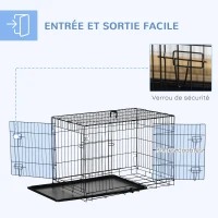 PawHut Cage caisse de transport pliante pour chien en métal noir 92 x 57 x 62,5 cm(m-4)