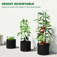 Outsunny 3 Packs Tomato Cages with 83.7L Grow Bags, 120cm Adjutstable Triangle Plant Stakes Support Trellis with Planter Bags(m-6)