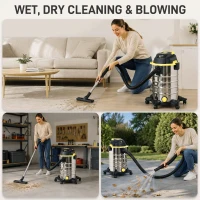 HOMCOM 1400W Vacuum Cleaner, 3-in-1 Wet and Dry Vacuum Cleaner with Blowing Mode and 30L Stainless Steel Tank, Yellow(m-4)
