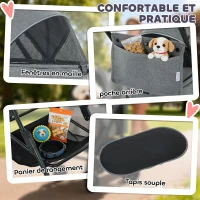 PawHut Poussette pour Chien Pousse-Chien 3 en 1 Détachable Pliable Nacelle Amovible et Sans Fermeture Éclair Suspension Gris(m-8)