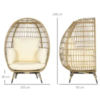 Outsunny Rotan Stoel in Mandvorm Rotan stoel met zitkussen tuinstoel metaal(m-3)