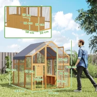 PawHut Kippenhok 3,07㎡ Buitenverblijf Hout met Waterdichte Afdekking, Veiligheidsslot, Geschikt voor 6-8 Kippen 1,7 x 1,8 x 1,8 m(m-3)