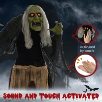 HOMCOM 5'2" Hunchback Witch Halloween Animatronic, with Glowing Eyes(m-6)