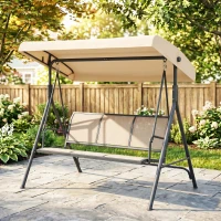 Outsunny Baloiço de Jardim Exterior de 3 Lugares com Toldo Reclinável Assento Respirável e Estrutura de Aço 175x118x159 cm Bege(m-10)