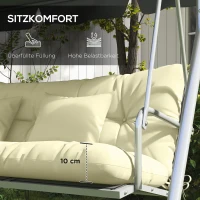 Outsunny 4er-Set Sitzkissen, 150x50 cm wasserabweisend Stuhlkissen mit Bindebänder, 10cm dick Cremeweiß(m-6)