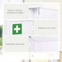 kleankin Armadietto Medicinali a 3 Ripiani con Serratura e 2 Chiavi, in Acciaio, 30x14x46 cm, Bianco(m-6)