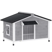 PawHut Casetta per Cani in Legno con Design Rialzato, Tenda Protettiva e 2 Finestre, 109x79x72 cm(m-1)