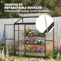 Outsunny 6 x 1.5ft Polycarbonate Greenhouse, Quick Setup, Lean-to Green House with 3 Hinged Doors, Top Vent, Black(m-9)