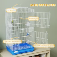 PawHut Gaiola para Pássaros Gaiola Metálica com 4 Tigelas de Comida 3 Poleiros Baloiço e Bandeja Removível Pega 46,5x35,5x92 cm Azul(m-6)