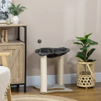 PawHut Tiragraffi per Gatti con Amaca in Peluche, Base in Legno con Gioco e Pali in Sisal, 53.55x53.5x66cm, Grigio(m-10)