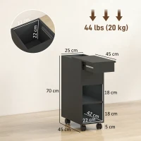 HOMCOM Mesa Auxiliar com Bancada Deslizante e Rodas Mesa Auxiliar com Armazenamento Oculto e Prateleira Ajustável 45x25x70 cm Preto(m-3)
