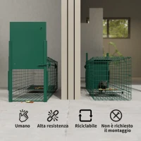 Outsunny Gabbia Trappola per Animali Piccoli con Una Porta e Maniglia, 100x25x28cm cm, Verde Scuro(m-5)