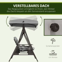 Outsunny 2-zits schommelzitje met zonnekap kussens metaal grijs(m-4)