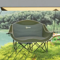 Outsunny Faltstuhl faltbar 2 Sitzer Campingstuhl mit Getränkehalter Tragetasche bis 250kg belastbar Grün(m-7)
