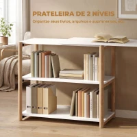 HOMCOM Secretária de Canto Dobrável em L 150 cm com Prateleiras e Estrutura em Bambu para Quarto e Estúdio, Branco(m-5)
