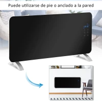 HOMCOM Radiador eléctrico Calefactor de vidrio Convector de Pared/Pie con Pantalla Táctil Temporizador y Control Remoto 2 Nivels Calor 1000/2000W(m-4)