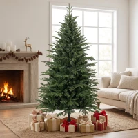 HOMCOM 180 cm Artificial Christmas Tree Full Hinged Xmas Tree Solid Pine Wood Stand, Green(m-8)