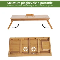 HOMCOM Tavolino da Letto per PC Pieghevole e Inclinabile con Cassetto, 72x35x22-30, Colore Legno(m-6)